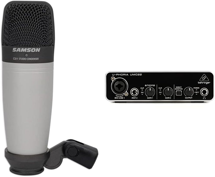 Samson C01 Studiomikrofon & Behringer U-PHORIA UMC22 Audiophiles 2x2 USB Audio Interface mit Midas M