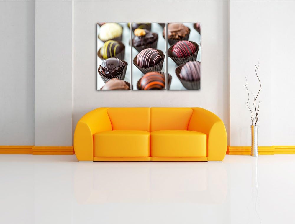 Süsse Pralinen als 3-Teiler Leinwandbild 120x80 Bild auf Leinwand, XXL riesige Bilder fertig gerahmt