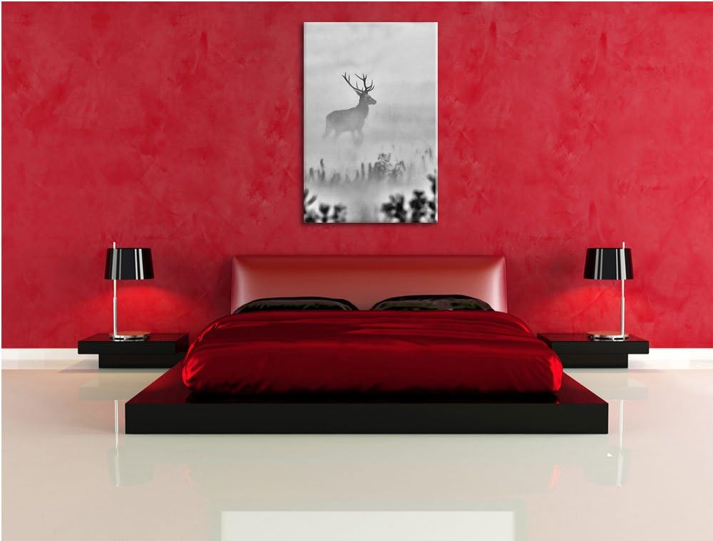 Pixxprint Monocrome, Hirsch im Nebel, Format: 100x70 auf Leinwand, 100x70