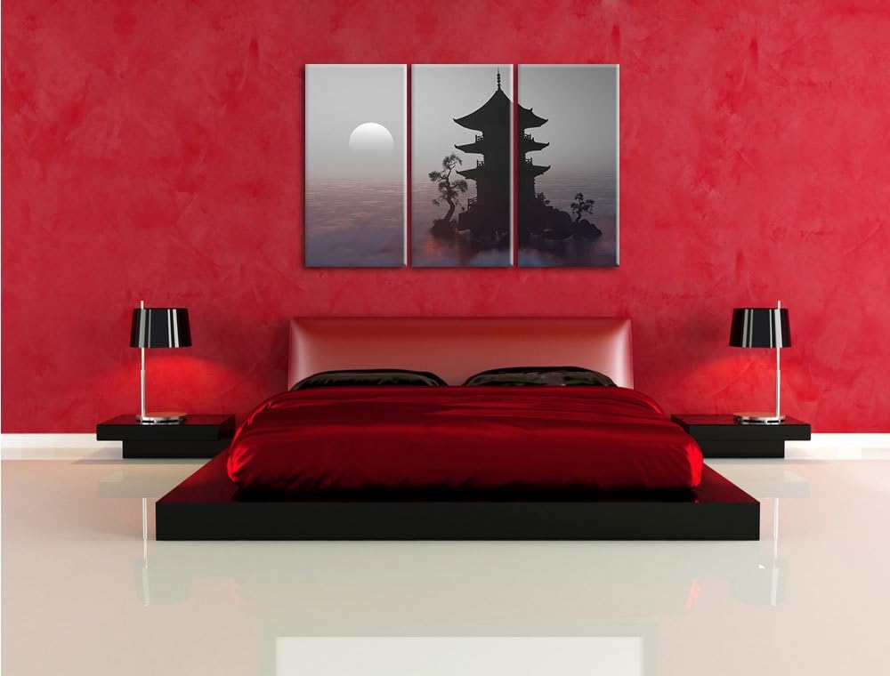 Pixxprint Buddhistischer Tempel in Asien als Leinwandbild/Grösse: 3 Teilig (120x80 cm) cm/Wandbild/K