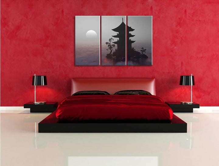 Pixxprint Buddhistischer Tempel in Asien als Leinwandbild/Grösse: 3 Teilig (120x80 cm) cm/Wandbild/K