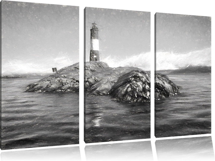 Pixxprint Leuchtturm mit Robben als Leinwandbild/Grösse: 3 Teilig (120x80) cm/Wandbild/Kunstdruck/fe