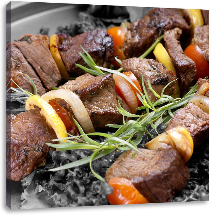 Pixxprint Schaschlik mit Zwiebeln als Leinwandbild Quadratisch/Grösse: 70x70 / Wandbild/Kunstdruck/f