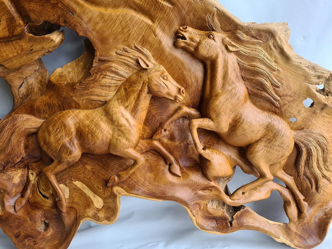 Windalf Grosse Pferde Wandrelief WILD HORSES 94 cm Pferde Holzornament UNIKAT Wand-Holzbild Handarbe