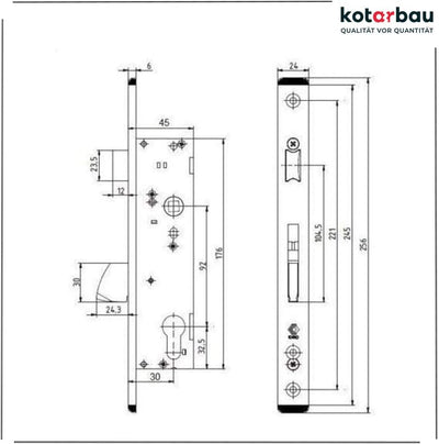 KOTARBAU® Rohrrahmenschloss 92 mm Dornmass 30 mm C-Stulp Edelstahl Einsteckschloss Türschloss Haustü