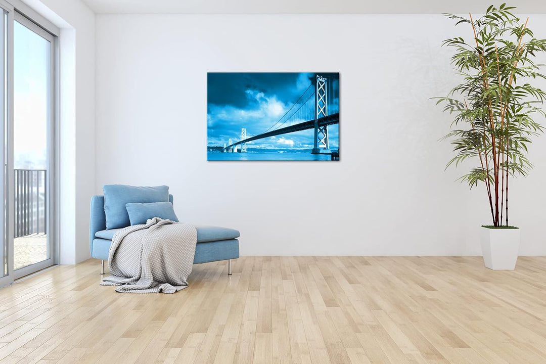 deyoli Hängebrücke im Kalifornien Format 80x60 Effekt: Monocrome Blau als Leinwandbild, Motiv fertig
