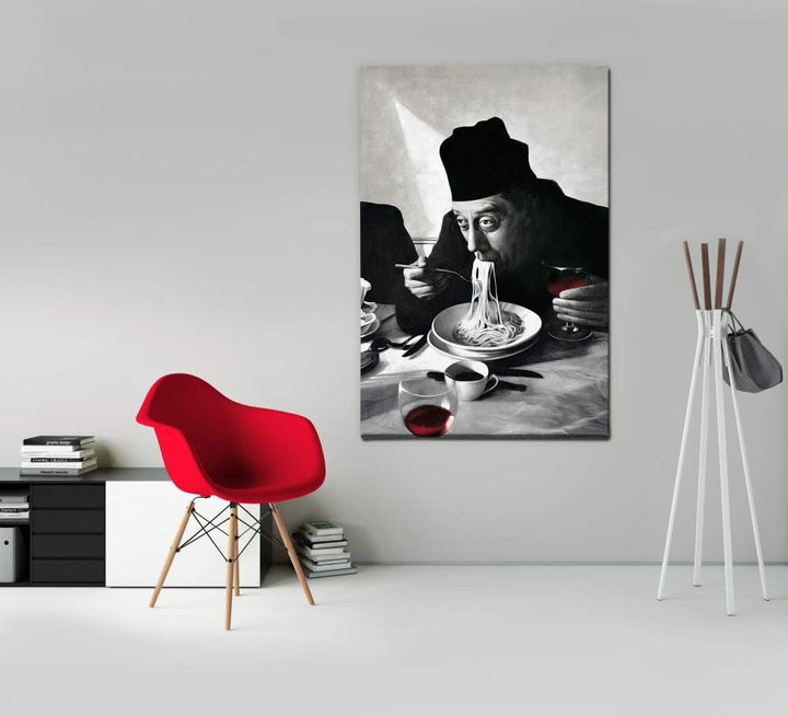 1art1 Kochkunst Poster Spaghetti, Rotwein, Don Camillo Bilder Leinwand-Bild Auf Keilrahmen | XXL-Wan
