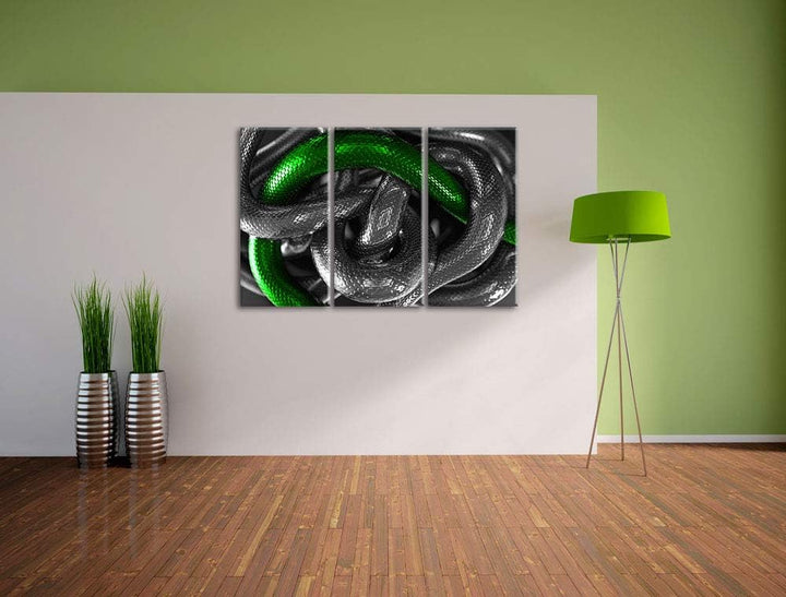 ineinander verschlungene Schlangen schwarz/weiss 3-Teiler Leinwandbild 120x80 Bild auf Leinwand, XXL