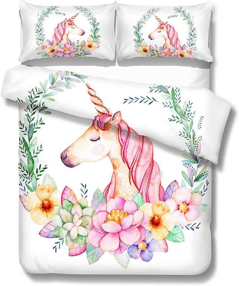 OldPAPA Einhorn Bettwäsche-Set für Kinder, Mädchen-Teenager Bettwäsche mit Unicorn-Motiv ist weich u