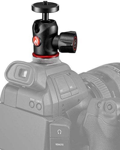 Manfrotto 492LCD Kugelkopf Micro (mit Blitzschuh für Monitor, LED, Mikrofon, Action-Kamera und Zubeh