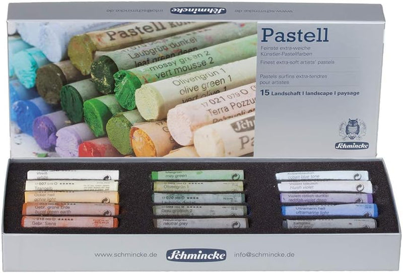 Schmincke – Pastell, 15 Farben „Landschaft“, 77 315 097, Kartonset mit 15 Pastellstiften, handgefert