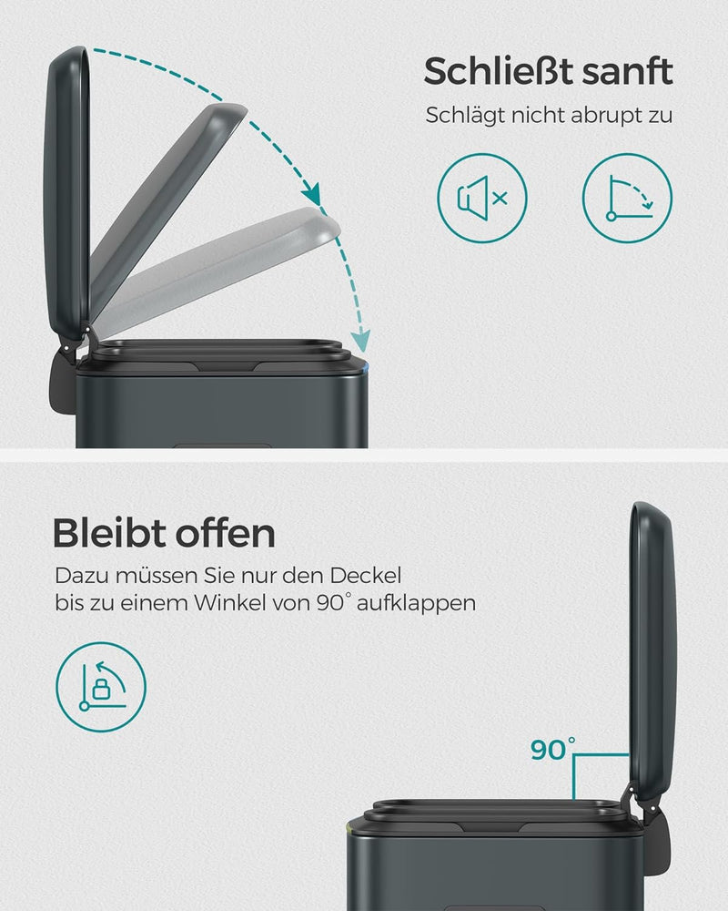 SONGMICS Mülleimer Küche, 2 x 20 L, Mülltrennsystem 2 Fächer, Abfalleimer Metall, Treteimer, Innenei