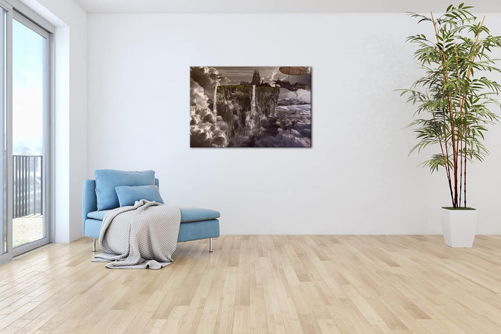 deyoli atemberaubende schwebende Stadt im Format: 80x60 als Leinwandbild, Motiv fertig gerahmt auf E