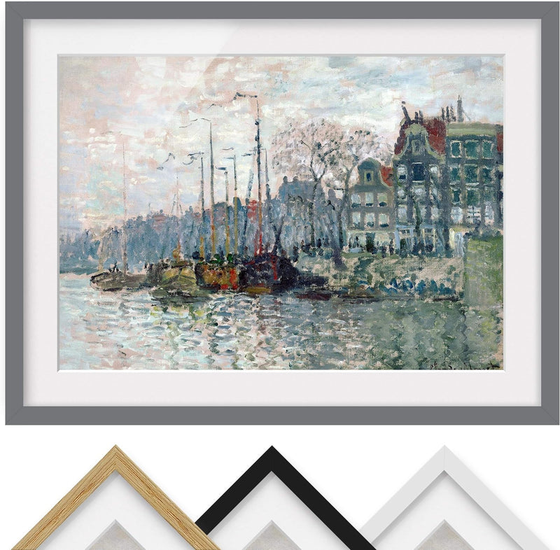 Bild mit Rahmen - Claude Monet - Kromme Waal Amsterdam - Farbe Grau, 40 x 55cm 40cm x 55cm Grau, 40c