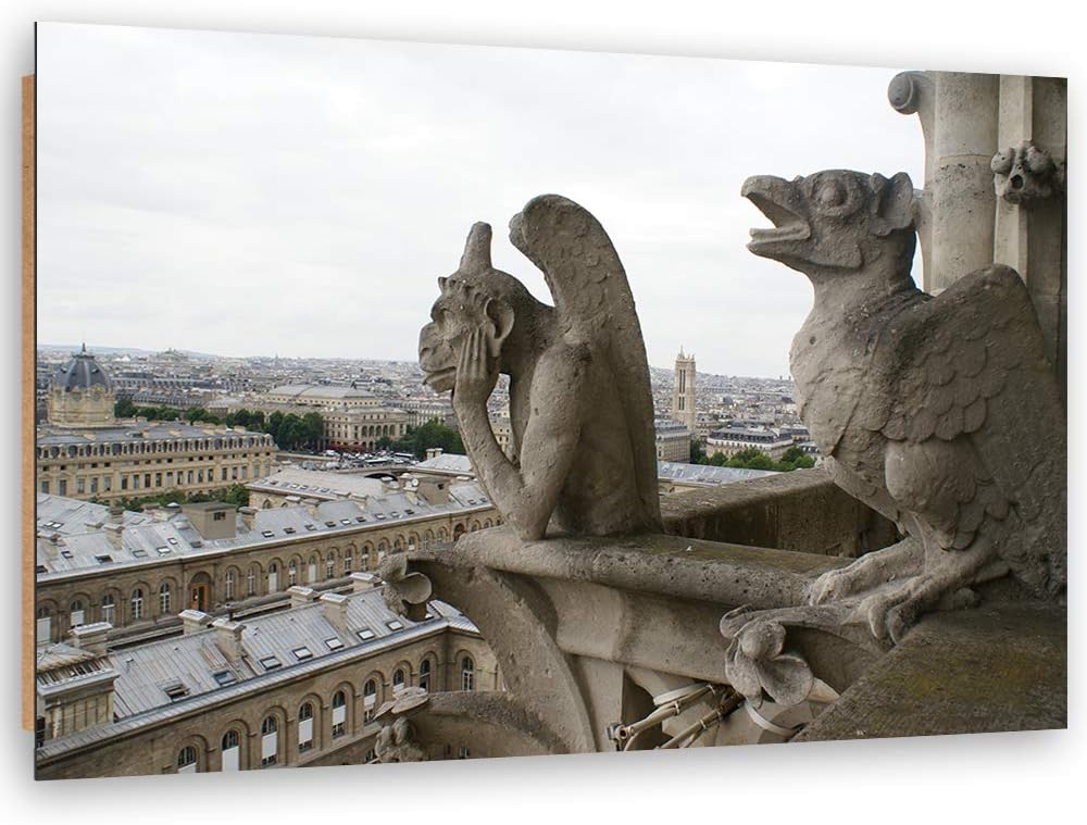 Feeby Wanddeko Gargoyle Kunst modern Bilder Architektur Grau 90x60 cm Deko paneel 90x60 cm Grau_a, D