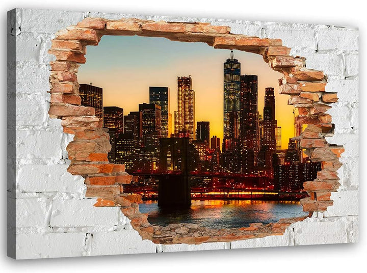 Leinwandbild XXL Manhattan Wandbild Kunst Wandillusion Gelb 120x80 cm Leinwandbild 120x80 cm Gelb_B,