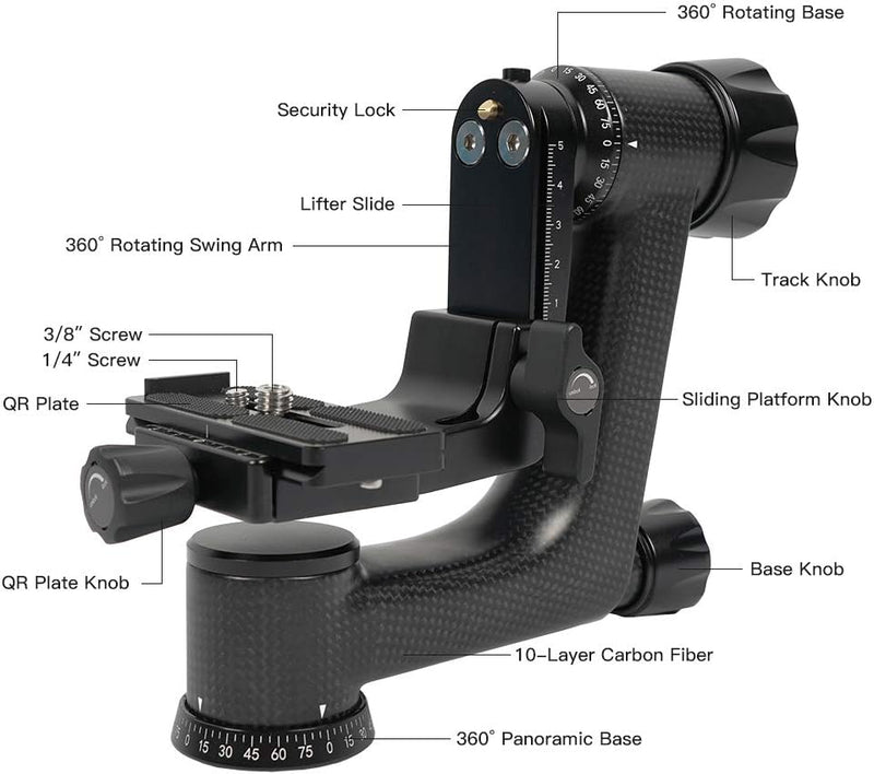 SIRUI PH-10 Gimbal Carbon Kardan Kopf 360° Panorama, bis 15kg Tragkraft, Arca Swiss kompatibel, PH-1