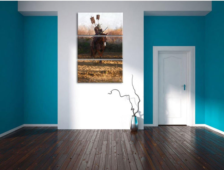 Pixxprint Samurai Krieger auf einem Pferd als Leinwandbild/Grösse: 3 Teilig (120x80) / Wandbild/Kuns