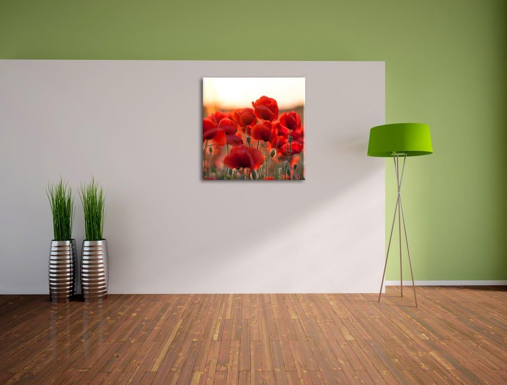 Pixxprint Feuriger Mohn, Format: 70x70 auf Leinwand, XXL riesige Bilder fertig gerahmt mit Keilrahme