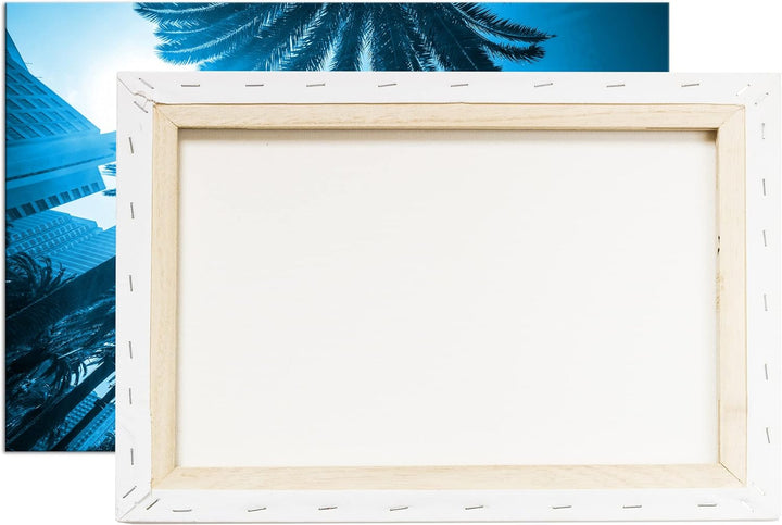 deyoli tropische Stadt mit Palmen Format: 60x40 Effekt: Monocrome Blau als Leinwand, Motiv fertig ge