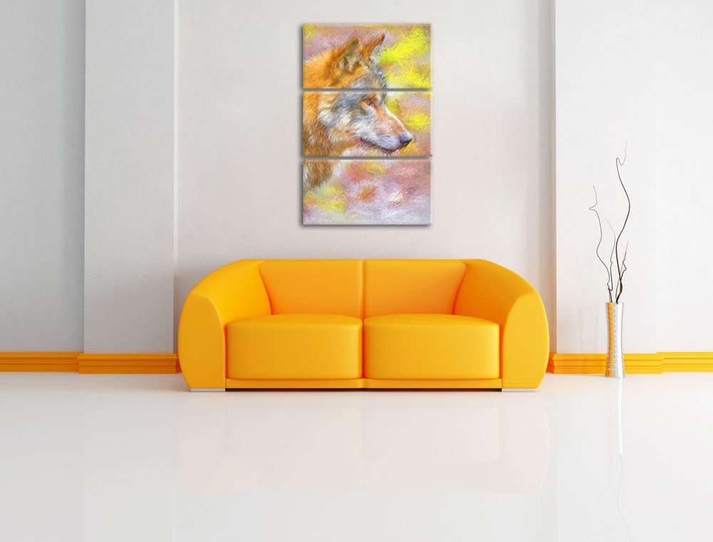 anmutiger Wolf Spezial 3-Teiler Leinwandbild 120x80 Bild auf Leinwand, XXL riesige Bilder fertig ger