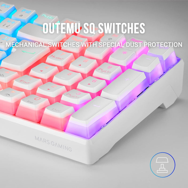 Mars Gaming MKULTRA, Mechanische Tastatur Weiss RGB, Kompakt 96%, Schalter Outemu SQ Blau, Französis