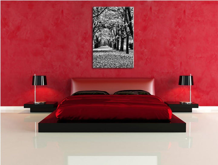 Pixxprint Baumallee im Herbst / 100x70cm Leinwandbild bespannt auf Holzrahmen/Wandbild Kunstdruck De