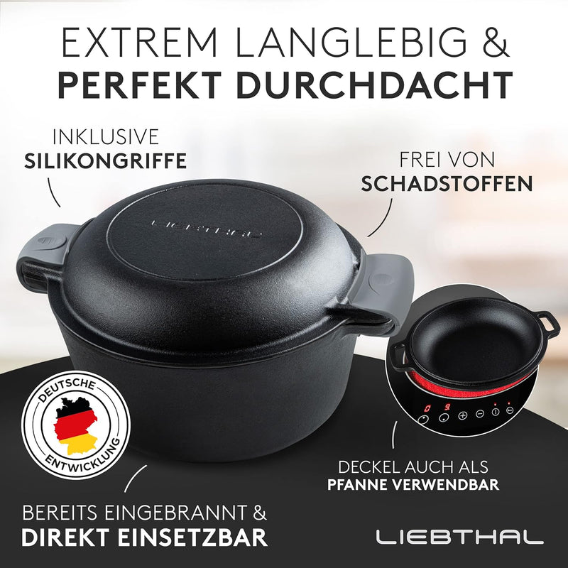 LIEBTHAL Gusseisen Topf Brot backen - Robuster Brottopf mit passgenauer Antihaft-Silikoneinlage - Be