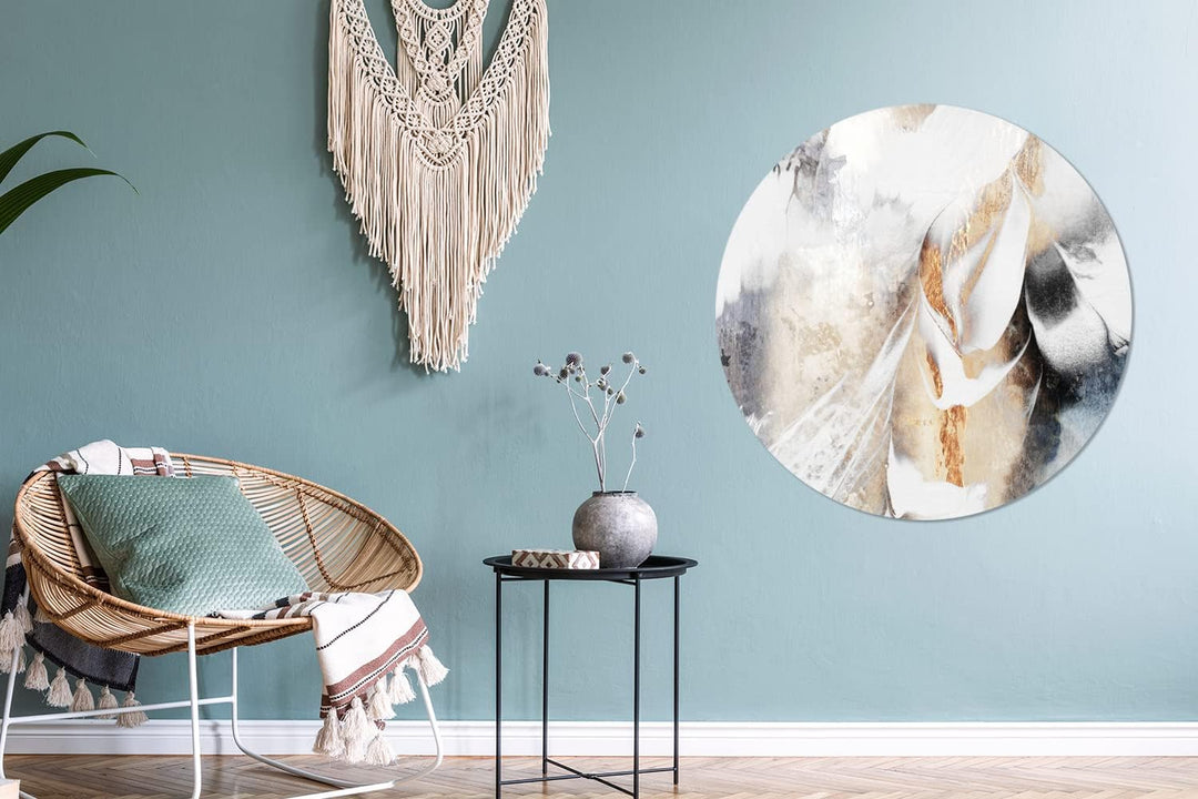 MuchoWow Wandbild Rund Wanddeko Deko Wohnzimmer Bilder 90x90 cm Abstrakt - Gold - Design - Luxe, 90x