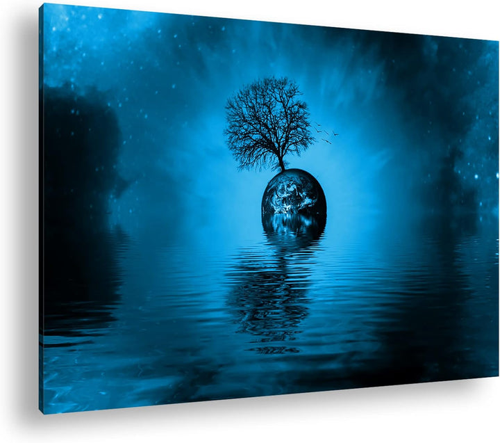 kunstvolle Darstellung unserer Erde Format 80x60 Effekt: Monocrome Blau als Leinwandbild, Motiv fert