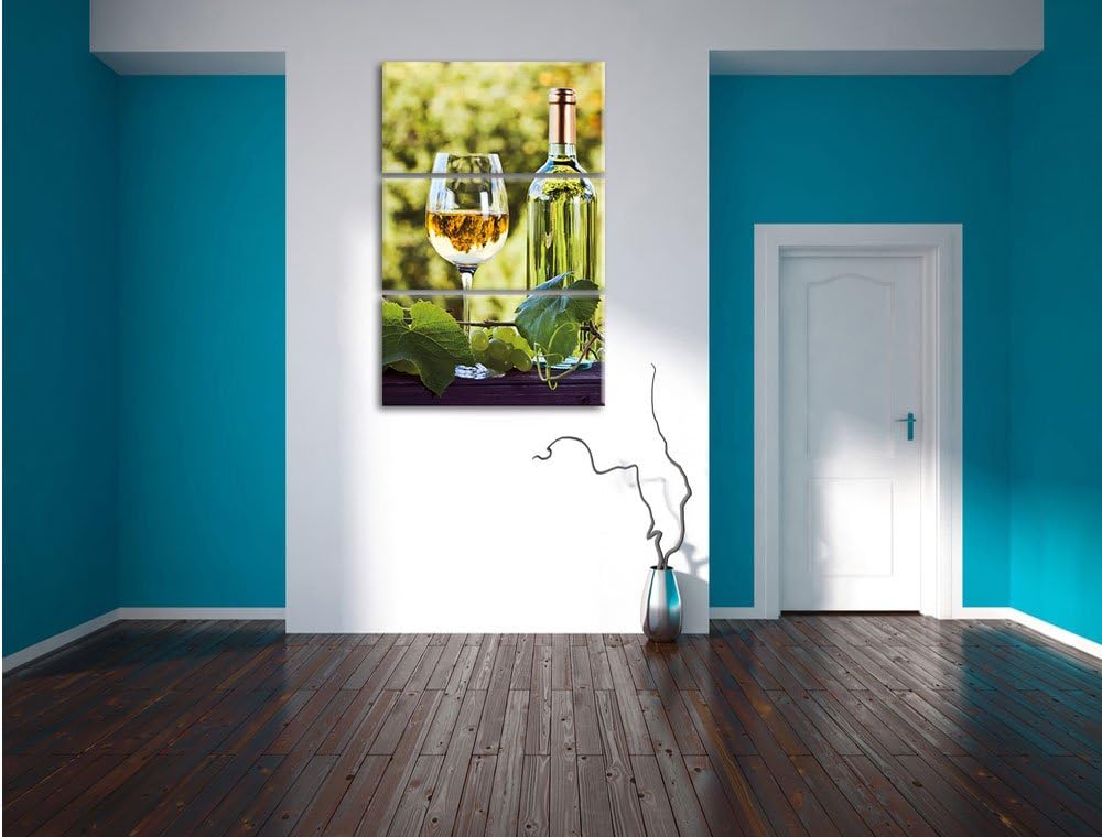 Pixxprint Wein und Weintrauben als Leinwandbild - Grösse: 3-Teilig (120x80cm) - Wandbild - Kunstdruc