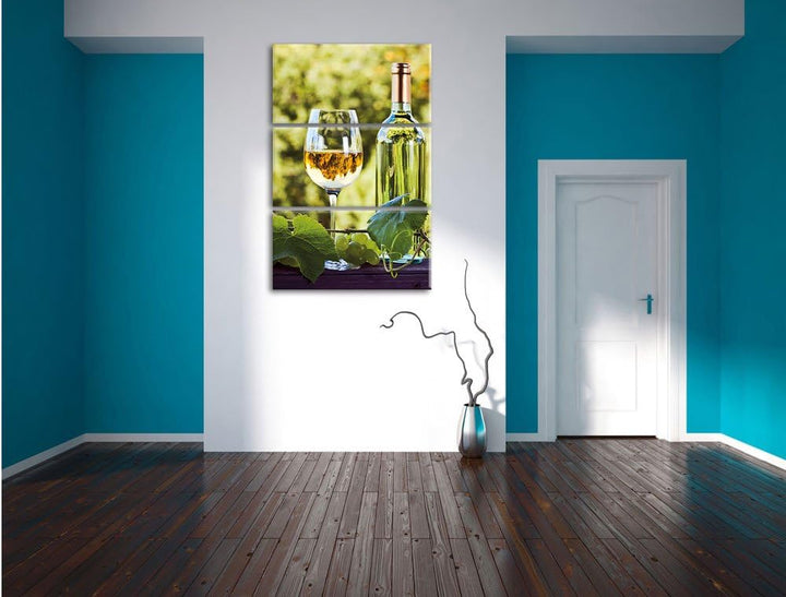Pixxprint Wein und Weintrauben als Leinwandbild - Grösse: 3-Teilig (120x80cm) - Wandbild - Kunstdruc