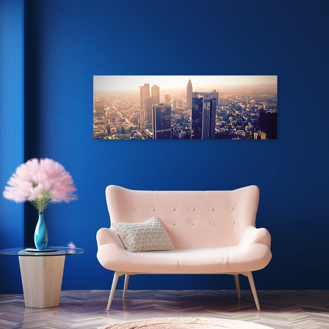 Feeby Vlies Leinwandbild Skyline Frankfurt am Main Deutschland 150x50 cm Wanddeko Design Kunstdruck