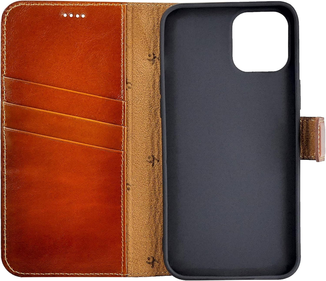 Suncase Book-Style Hülle kompatibel mit iPhone 12 (6.1") Leder Tasche (Slim-Fit) Lederhülle Handytas