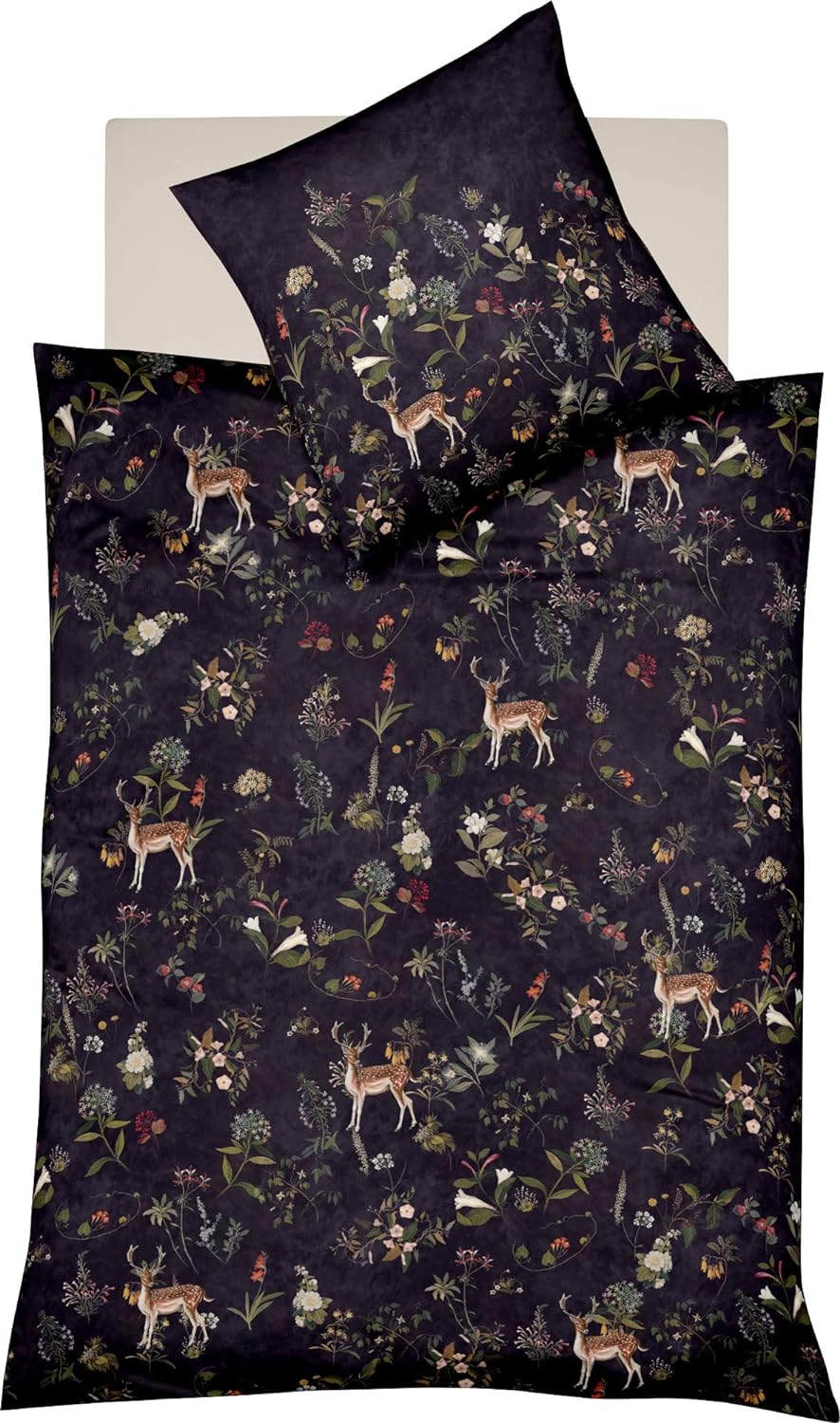fleuresse Wendebettwäsche Mako-Satin schwarz-Gold Grösse 155 x 220 cm (80 x 80 cm), 155 x 220 cm