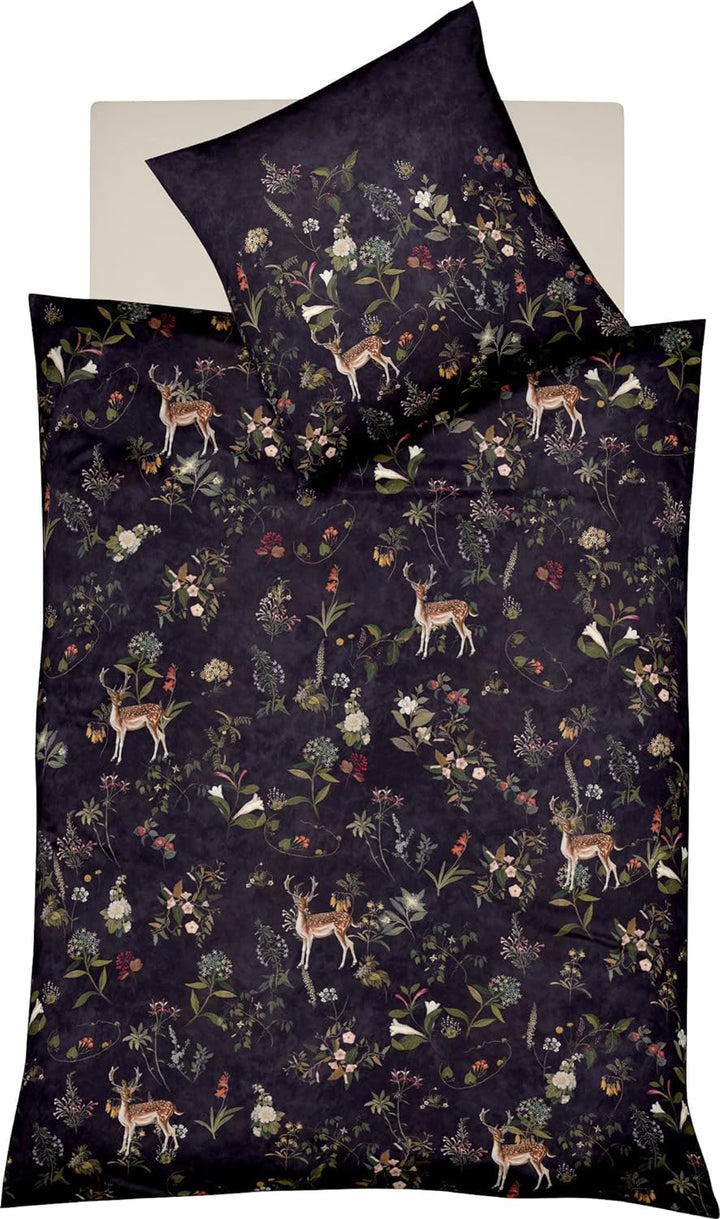 fleuresse Wendebettwäsche Mako-Satin schwarz-Gold Grösse 155 x 220 cm (80 x 80 cm), 155 x 220 cm