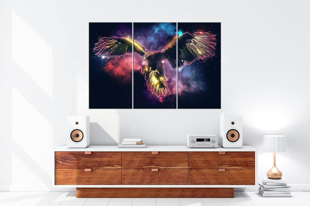 deyoli fabenfroher Adler Format: 3Teilig als Leinwandbild, Motiv fertig gerahmt auf Echtholzrahmen,