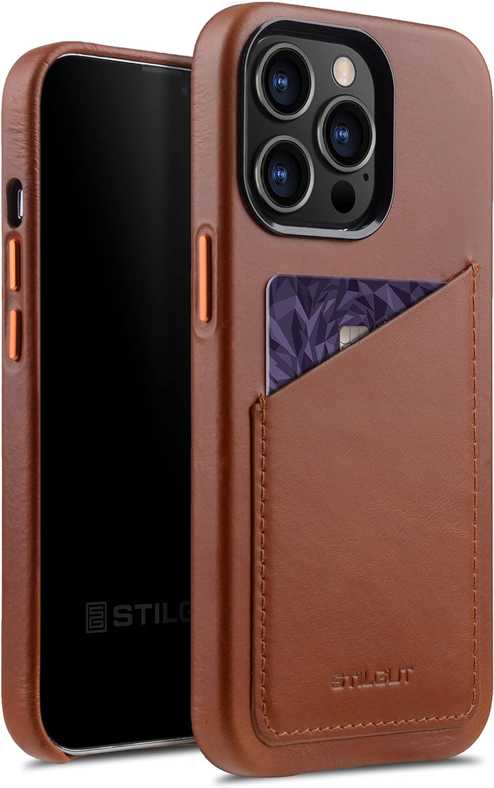 STILGUT Cover kompatibel mit iPhone 13 Pro Max Hülle mit Kartenfach, Case aus Leder, Kartenhülle - C