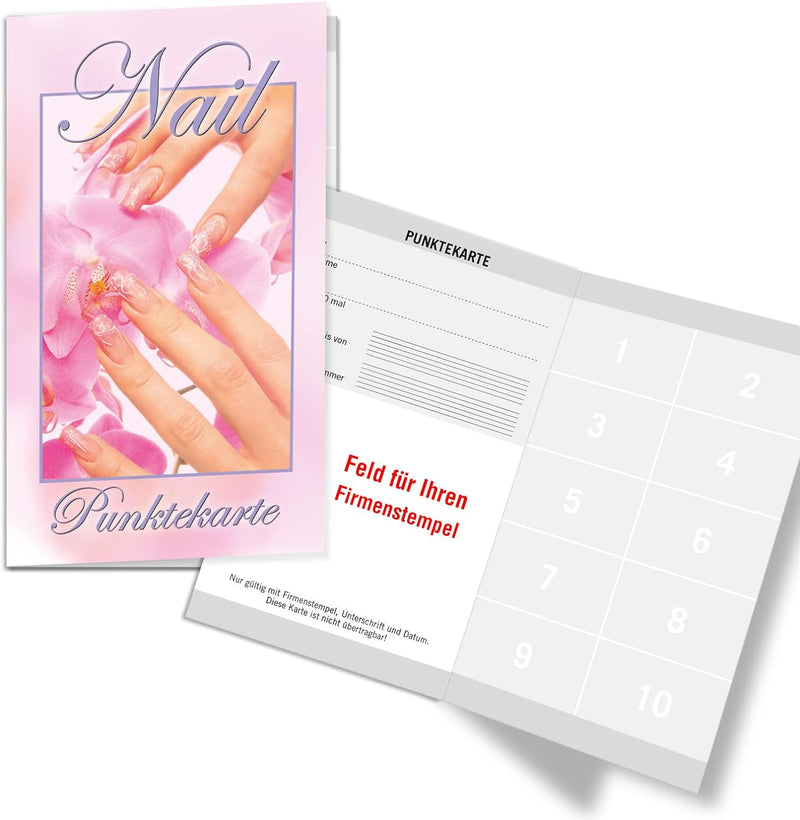 200 Punktekarten/Abokarten mit 10 Feldern, für Fingernagelstudio Nageldesign Nails. Praktisches Sche