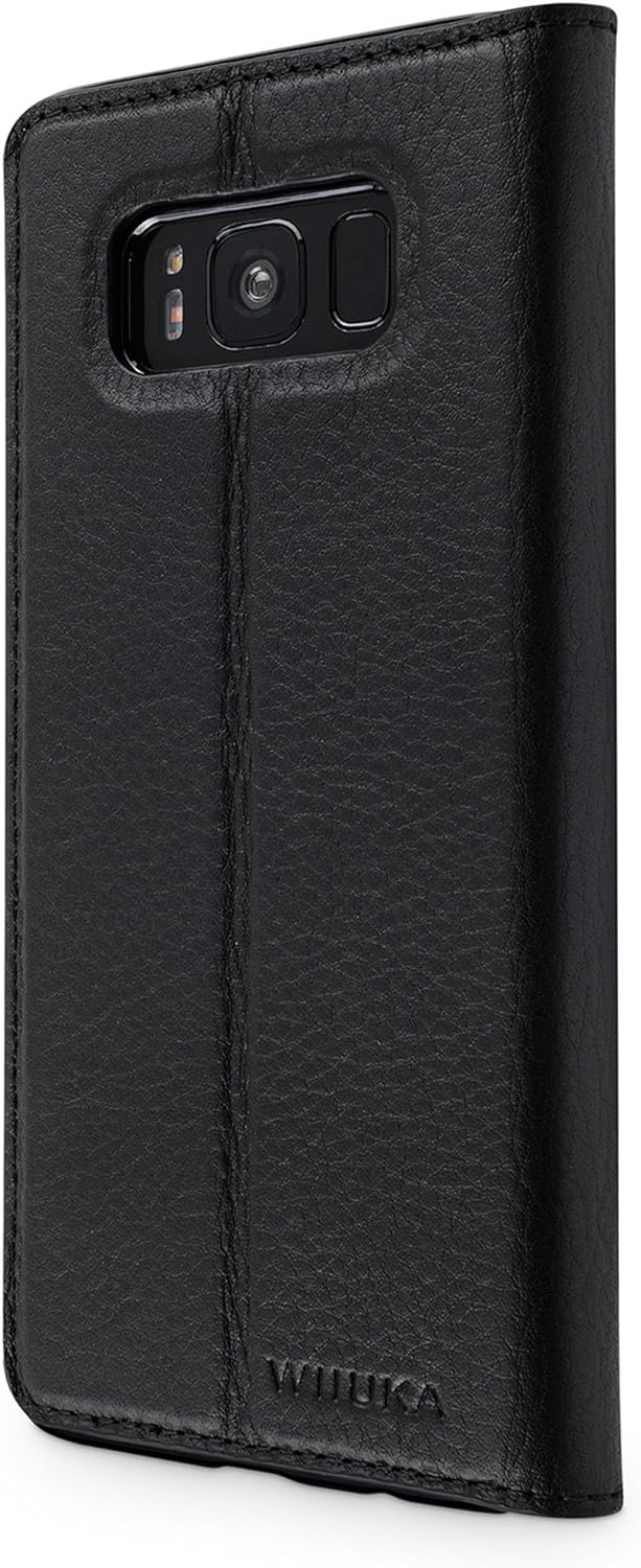 WIIUKA Echt Ledertasche -TRAVEL Nature- für Samsung Galaxy S8 -DEUTSCHES Leder- Schwarz, mit Kartenf