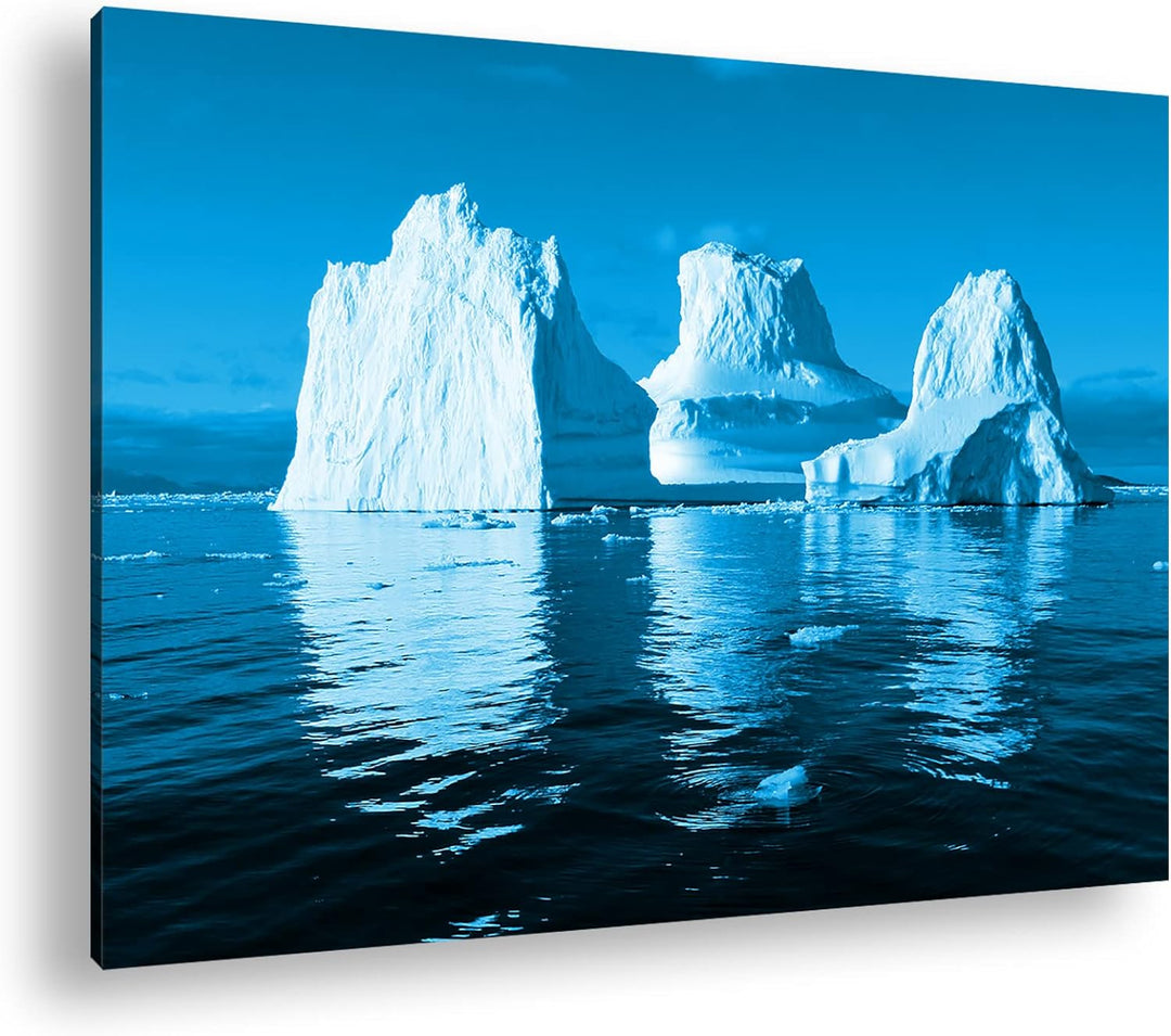 deyoli Gigantische Eisberge Format 80x60 Effekt: Monocrome Blau als Leinwandbild, Motiv fertig gerah
