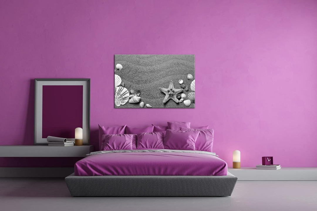 deyoli Gestrandete Muscheln zwischen feinem Sandstrand Format: 120x80 als Leinwand, Effekt: Schwarz&