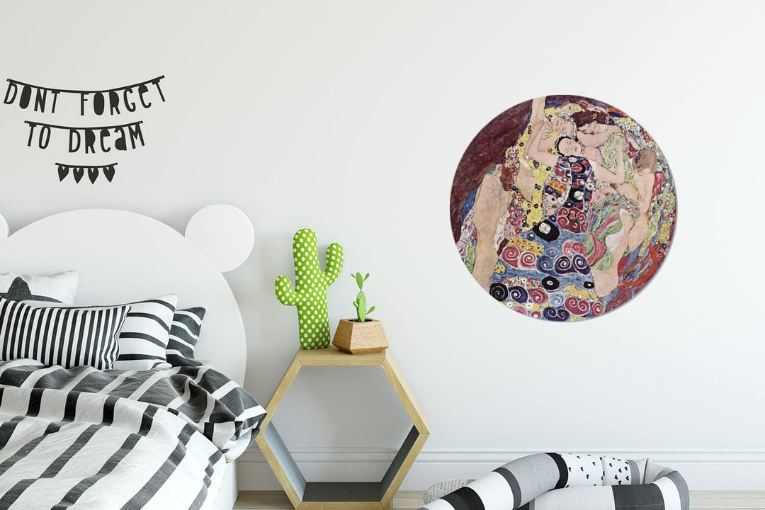 MuchoWow Wandbild Rund Wanddeko Deko Wohnzimmer Bilder 60x60 cm Die Jungfrau - Gustav Klimt
