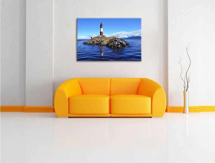 Pixxprint Leuchtturm mit Robben als Leinwandbild/Grösse: 100x70 cm/Wandbild/Kunstdruck/fertig bespan