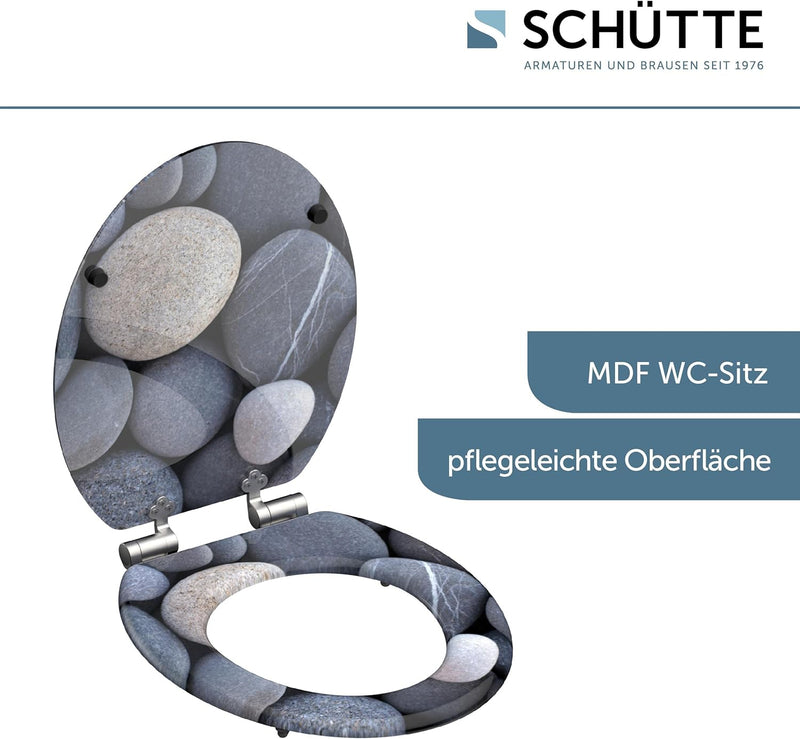 SCHÜTTE WC-Sitz Holzkern GREY STONES, Toilettensitz mit Absenkautomatik, passend für viele handelsüb