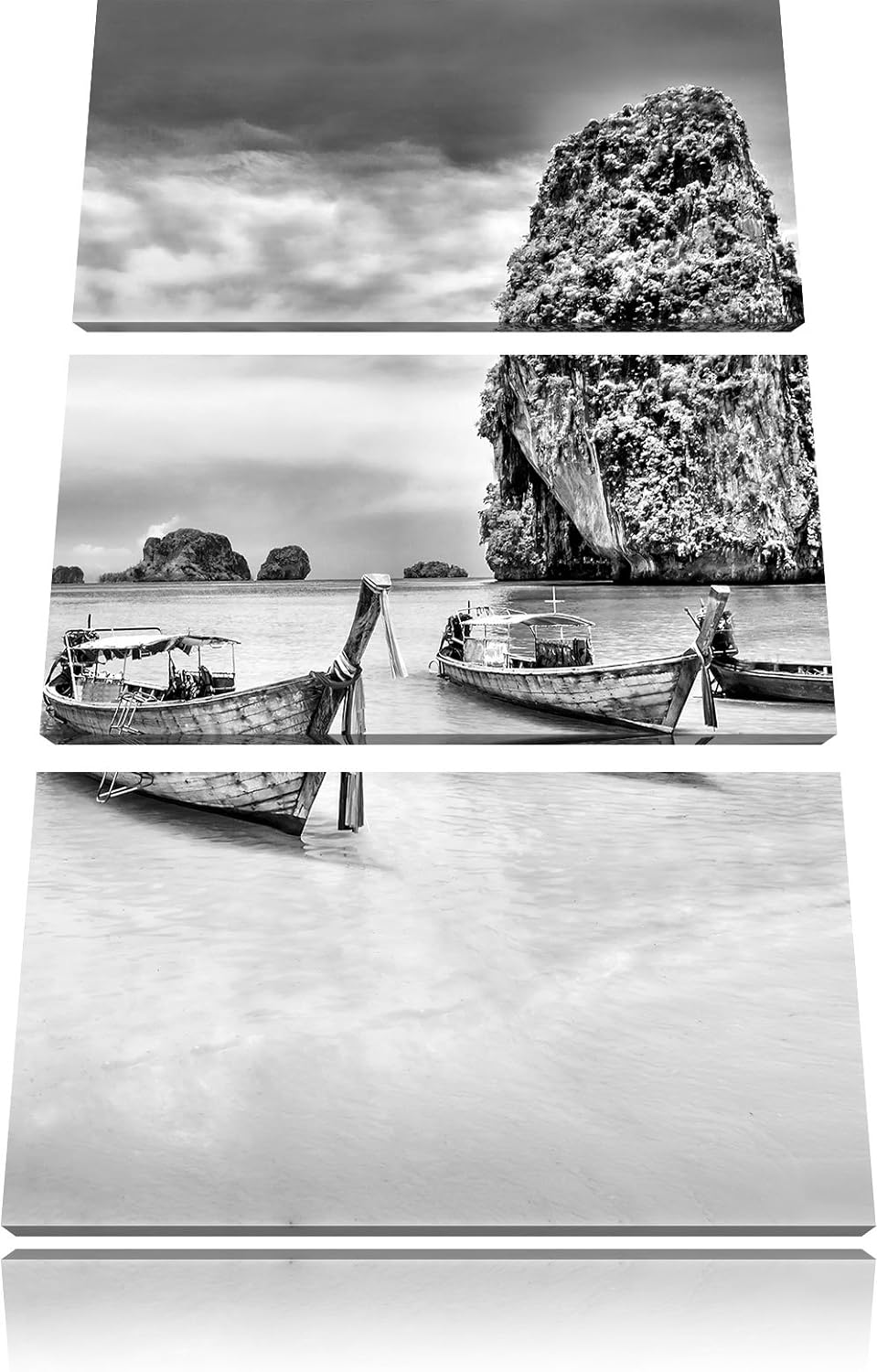 Pixxprint Longtailboote in Thailand als Leinwandbild/Grösse: 3 Teilig (120x80 cm) cm/Wandbild/Kunstd