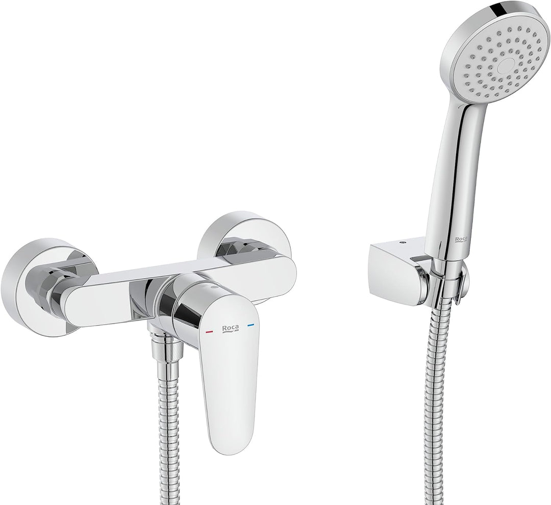 Roca Victoria Plus A5A204FC00 Duscharmatur mit Handbrause, flexibel 1,50 m und Gelenk-Duschhalterung