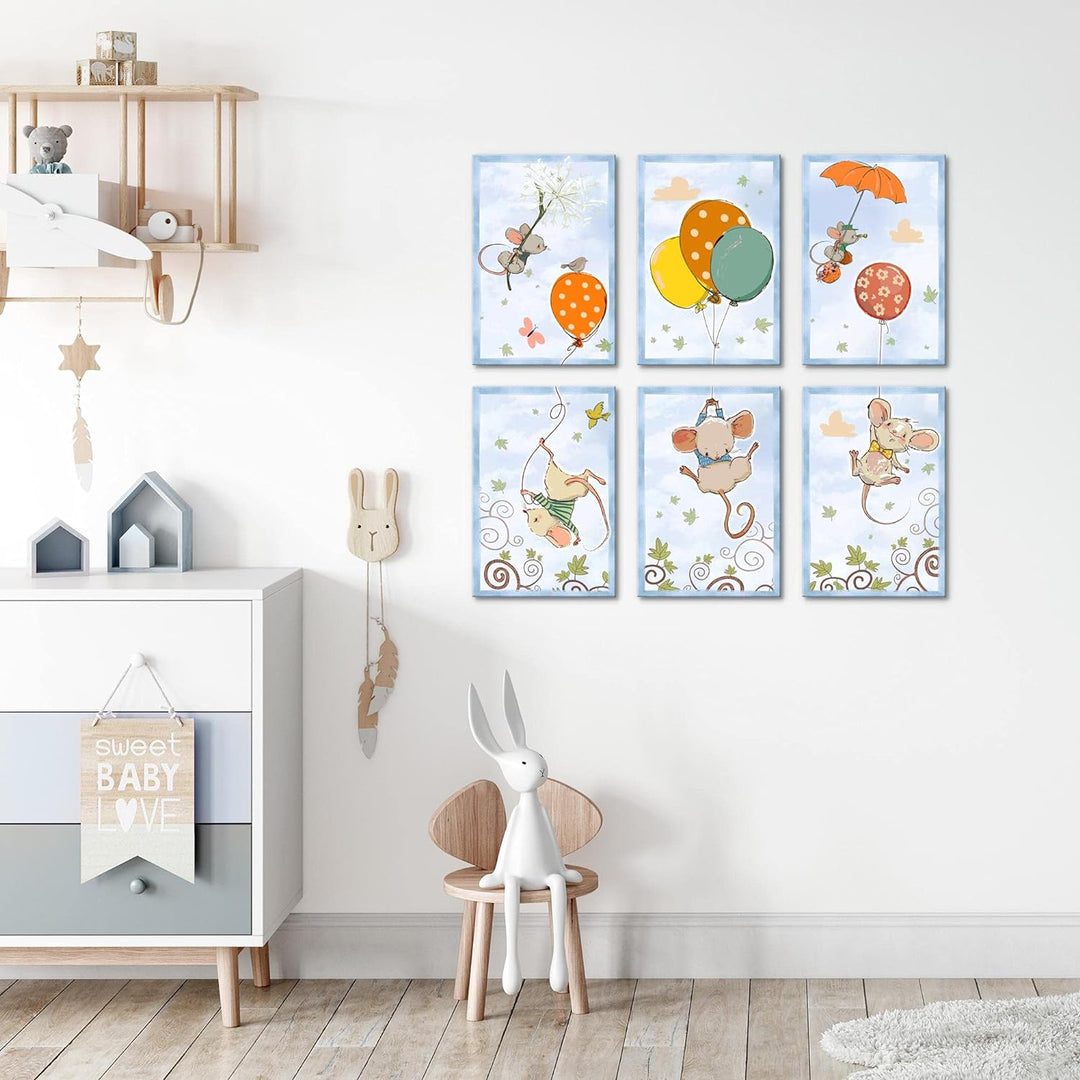 Novart Wandbilder Set - KOMPLETT AUFHÄNGFERTIG - Made in Germany - Moderne Bilder Tiere Kinderzimmer