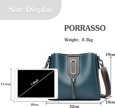 PORRASSO Damen Handtasche Mode Beuteltasche Umhängetasche Henkeltasche Hobo Taschen Leder Wasserdich