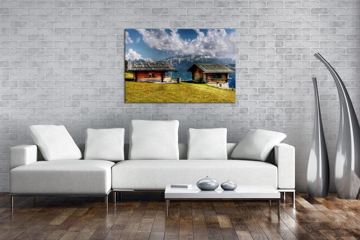 deyoli Alpen Holzhütten Format: 80x60 als Leinwandbild, Motiv fertig gerahmt auf Echtholzrahmen, Hoc
